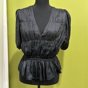 Zadig & Voltaire Black Tyoko Satin Short Sleeve Peplum Top Size Medium